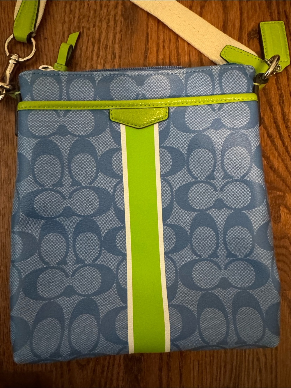 Coach Crossbody Bag in Blue with Lime Green Accent